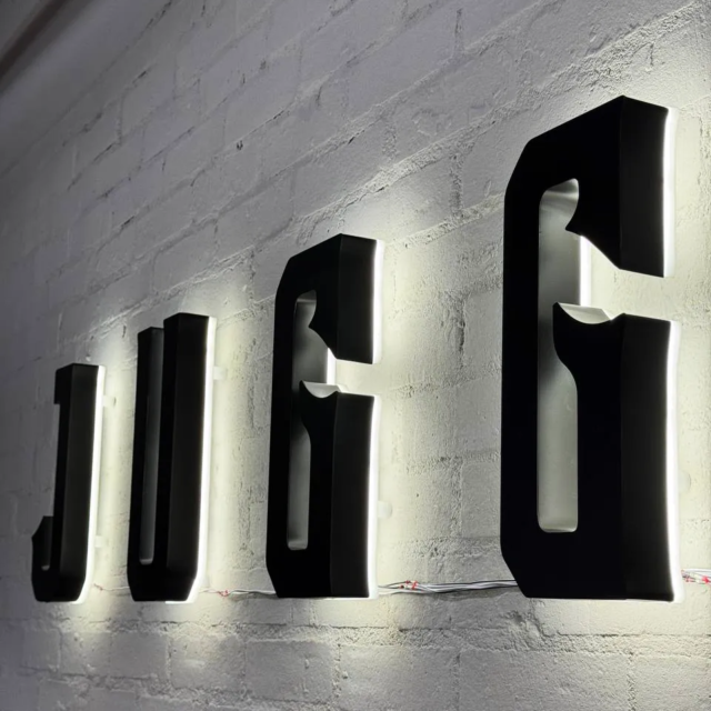 jugg black backlit aluminium lettering