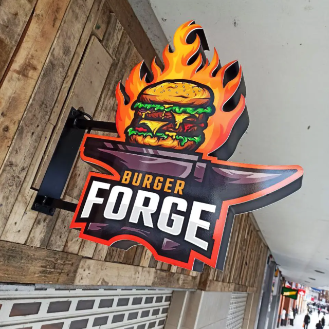 burger forge takeaway projecting sign