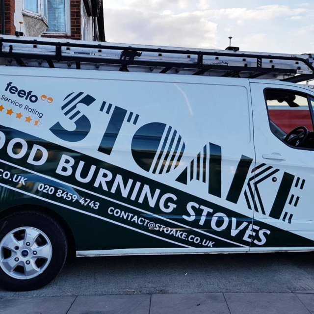 stoake wood burning stoves company van sign