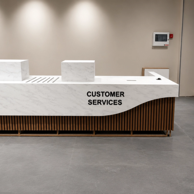 customer services reception sign