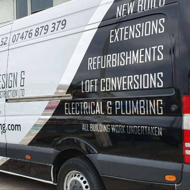 shah design and construction diagonal large van graphics