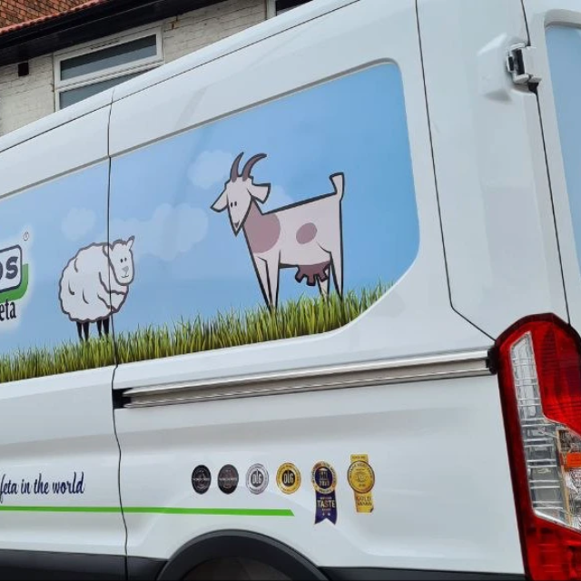 epiros original feta food delivery van sign
