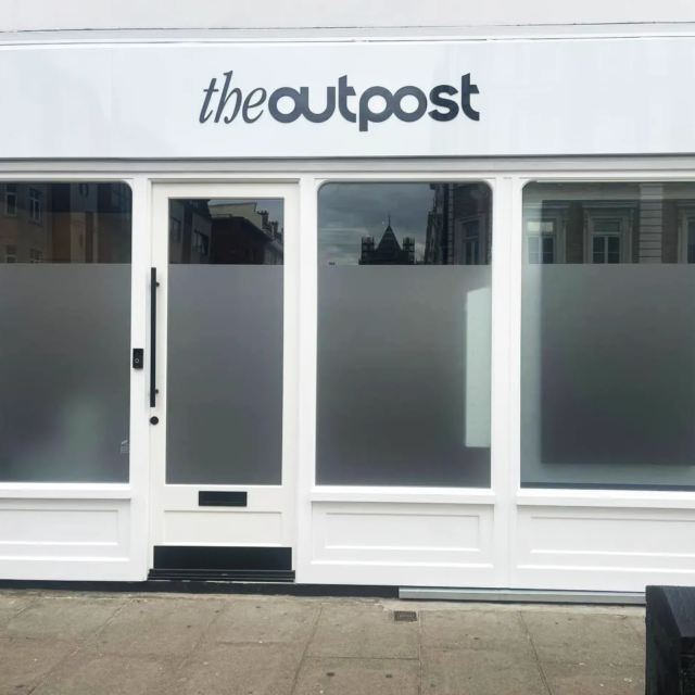 the outpost frosted window signs