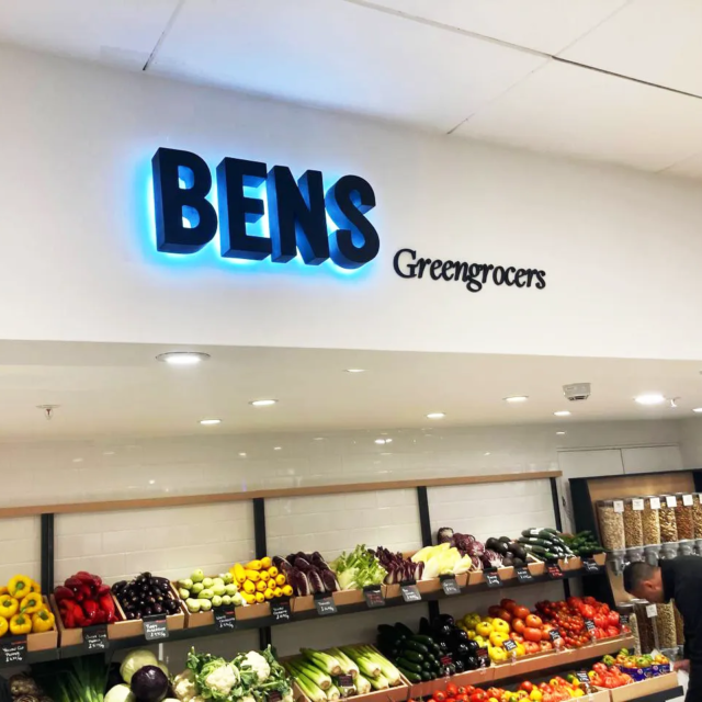 luxury grocers light up sign indoors bens greengrocers luxury light up blue sign indoors