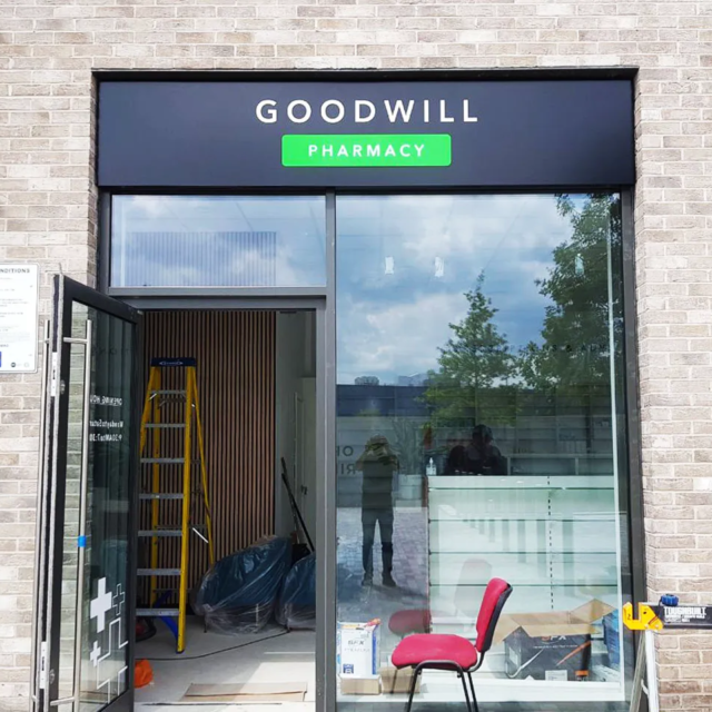 pharmacy minimalist shop front sign goodwill pharmacy minimalist shop front sign