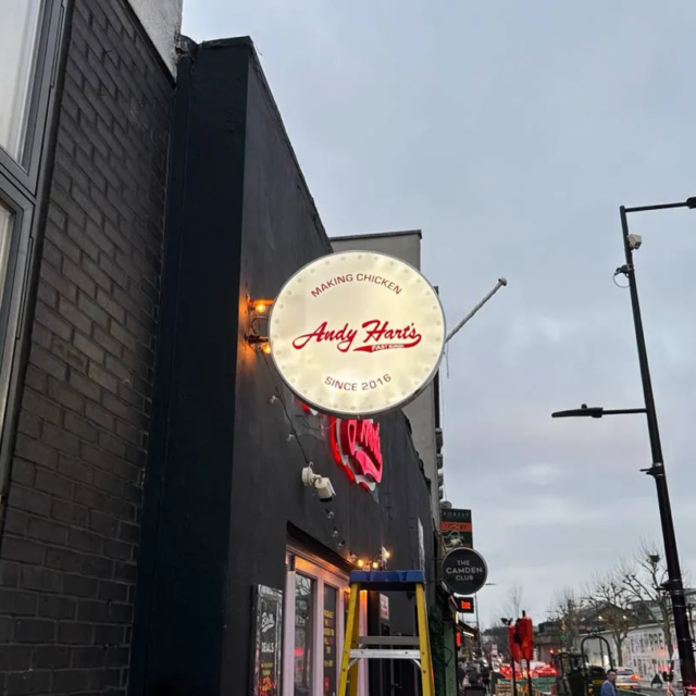 andy harts takeaway projecting sign