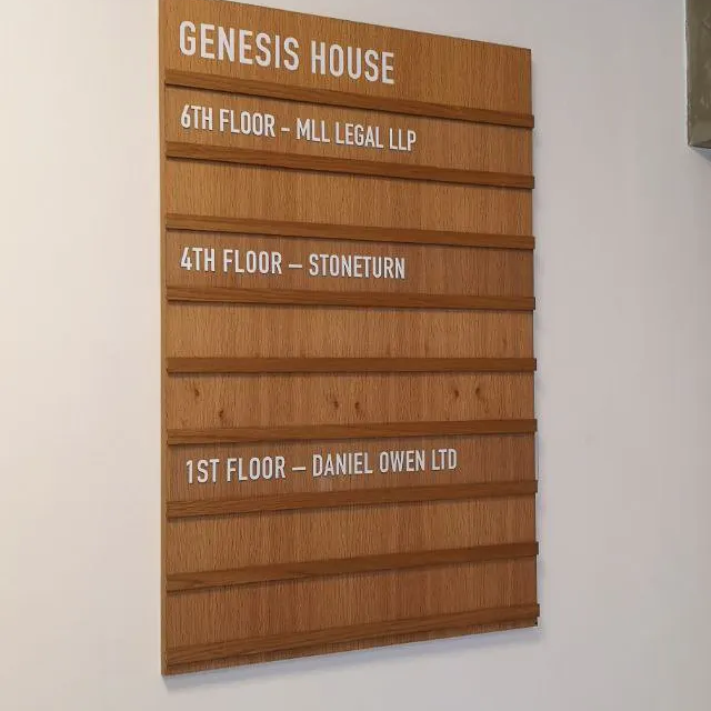 genesis house wooden directions signage