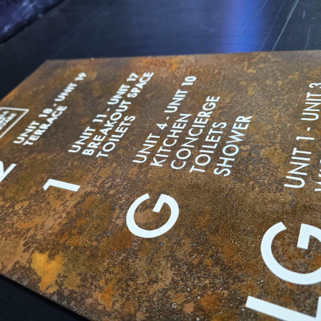 bespoke-wayfinding-sign rusted wayfinding signage for office