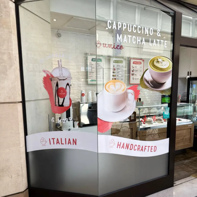 custom designed window graphics for italian cafe in london