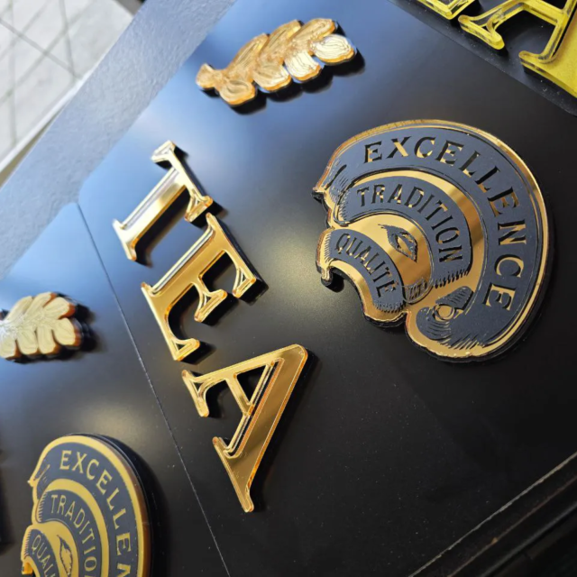 tea room gold and black team room cnc cut letters