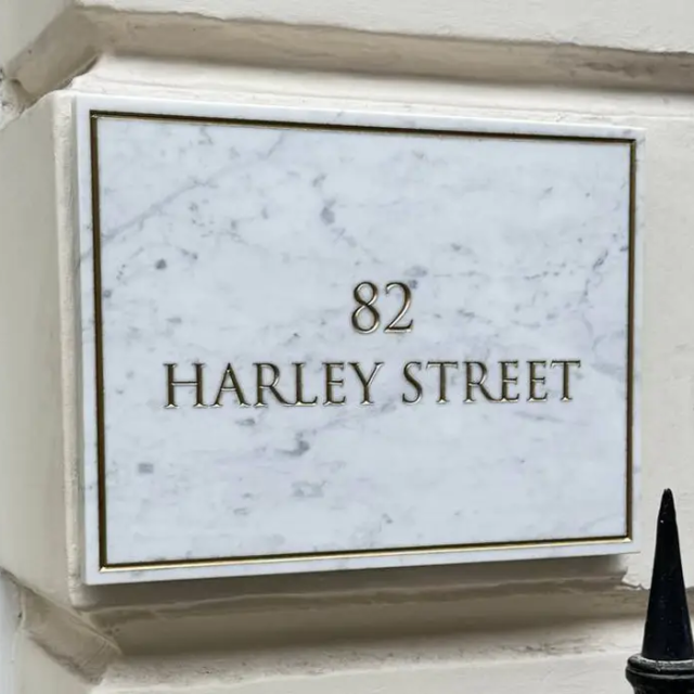 harley street gold etched on marble door number sign
