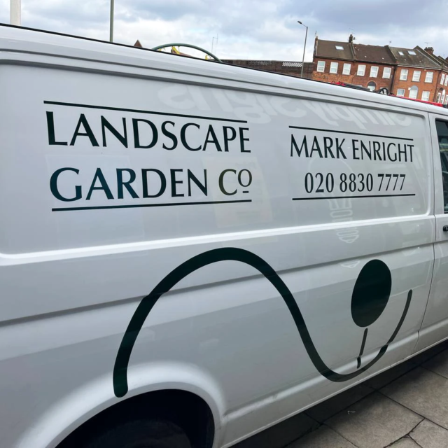 landscape garden co green vinyl lettering for company van