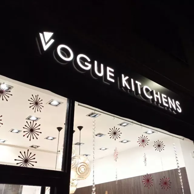 vogue kitchens illuminated built up sign for high street
