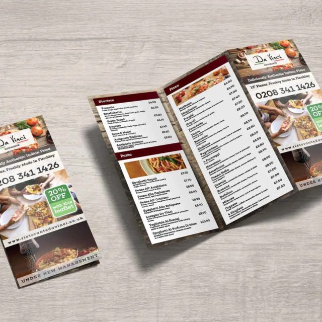 italian restaurant roll folded leaflets davinchi italian restaurant roll folded leaflets