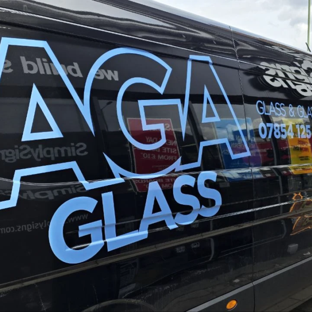aga glass large logo branding van signage