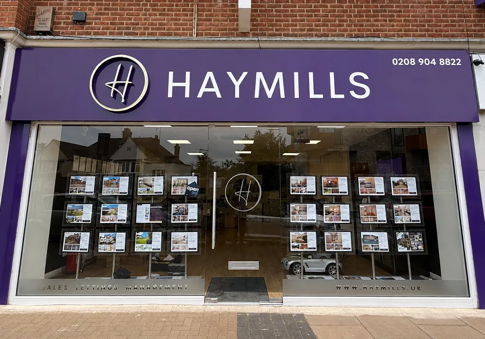 haymills estate agent shop front sign