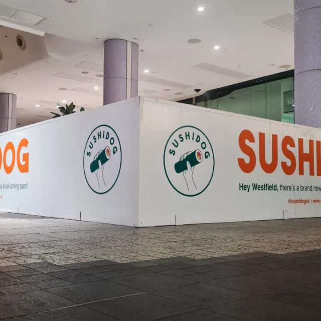 sushi shop westfields shopping centre hoarding design