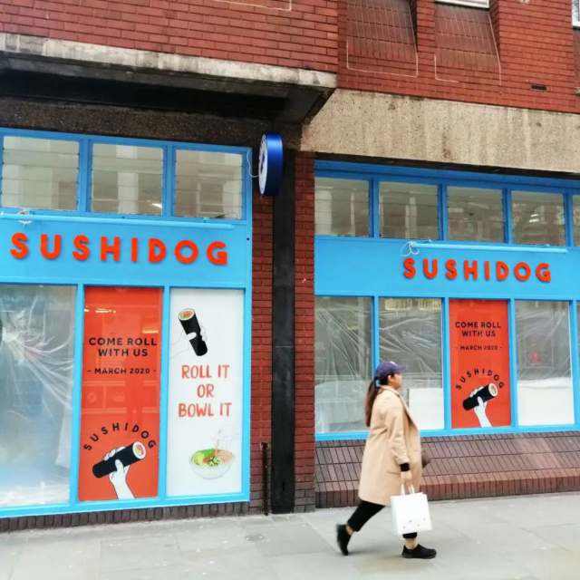 sushidog sushi restaurant sign for shop and windows
