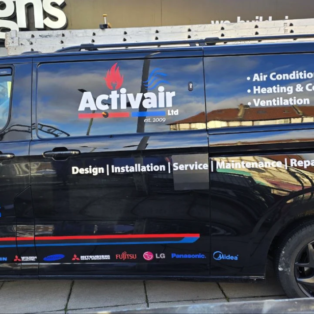 activair vinyl graphics on black van