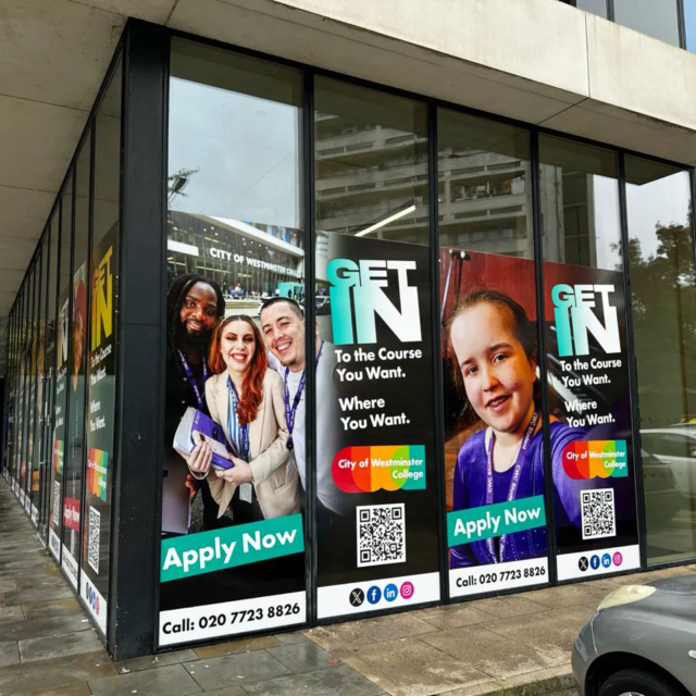 city of westminster college window graphics for london based university
